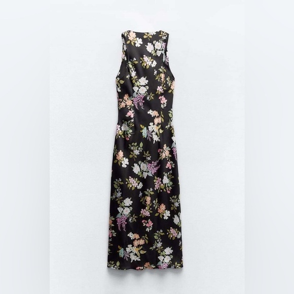 Zara Gathered Floral Print Midi Dress Event Wedding Guest Spring Size XL - Picture 9 of 16
